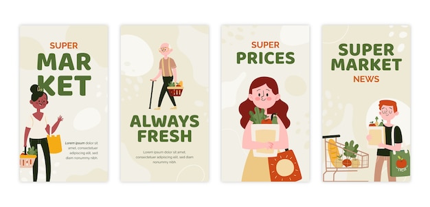 Vector flat supermarket instagram stories collection