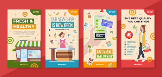 Flat supermarket instagram stories collection