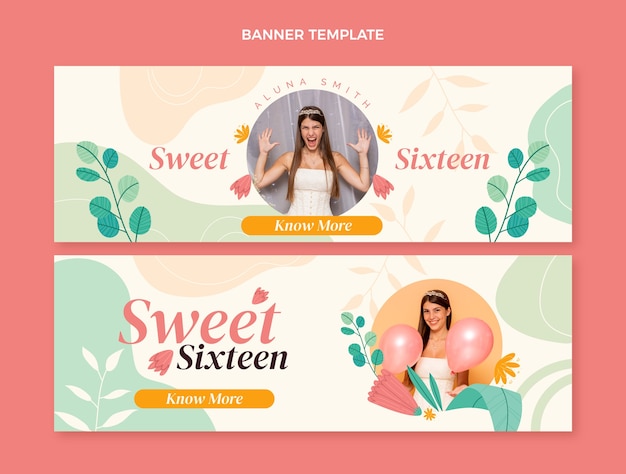 Vector flat sweet sixteen horizontal banners set