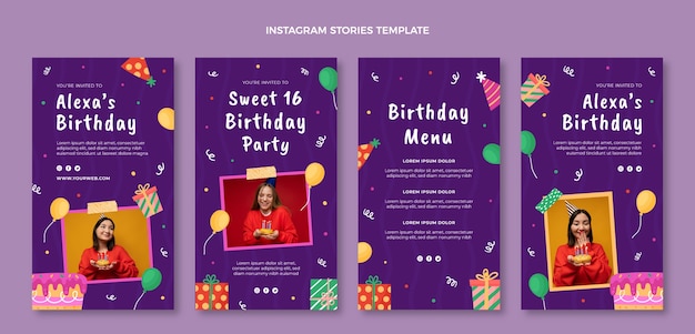 Vector flat sweet sixteen instagram stories collection