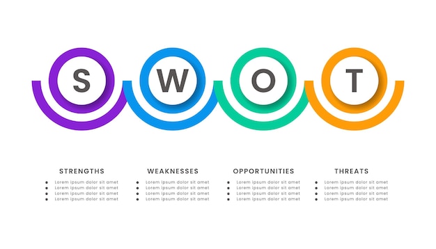 Плоский дизайн инфографического шаблона SWOT