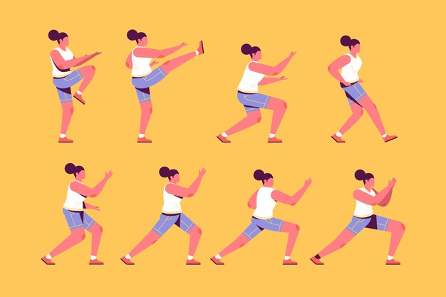 Vector flat tai chi characters illustration