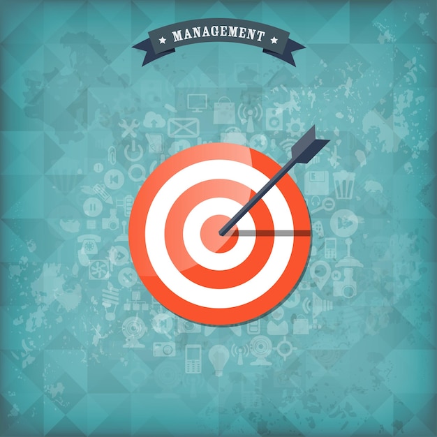 Vector flat target with web application icons management concept background teamwork and business aims old