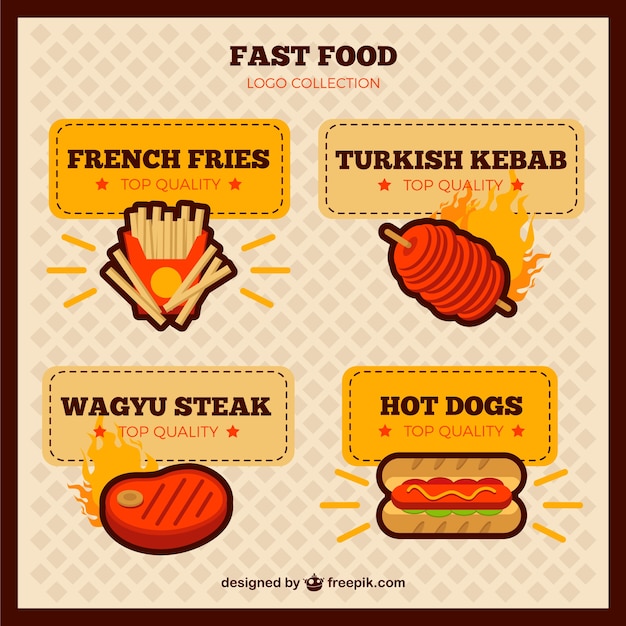Flat tasty fast food logotypes