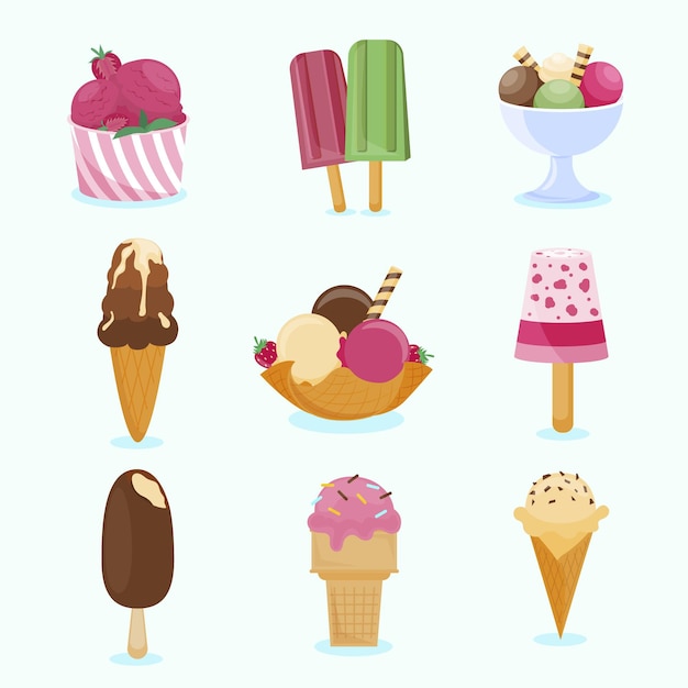 Vector flat tasty ice cream collection