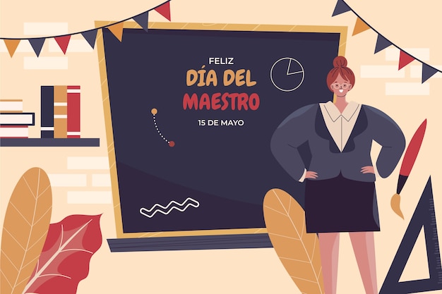 Vector flat teacher's day background in spanish