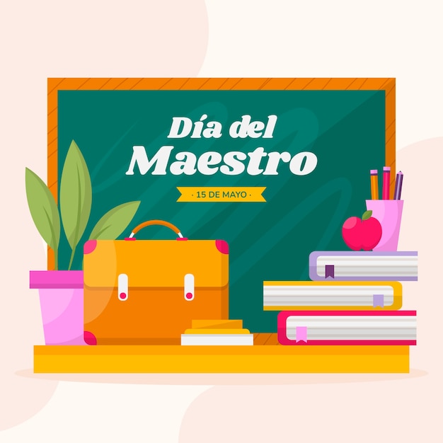 Flat teacher's day illustration in spanish