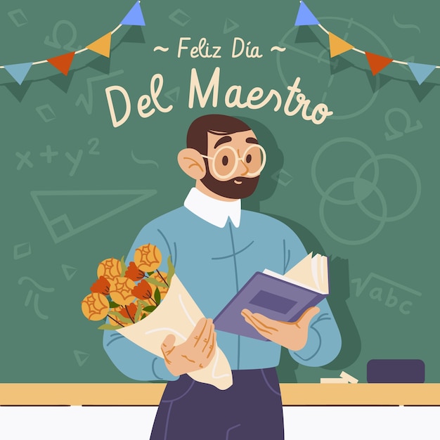 Flat teacher's day illustration in spanish