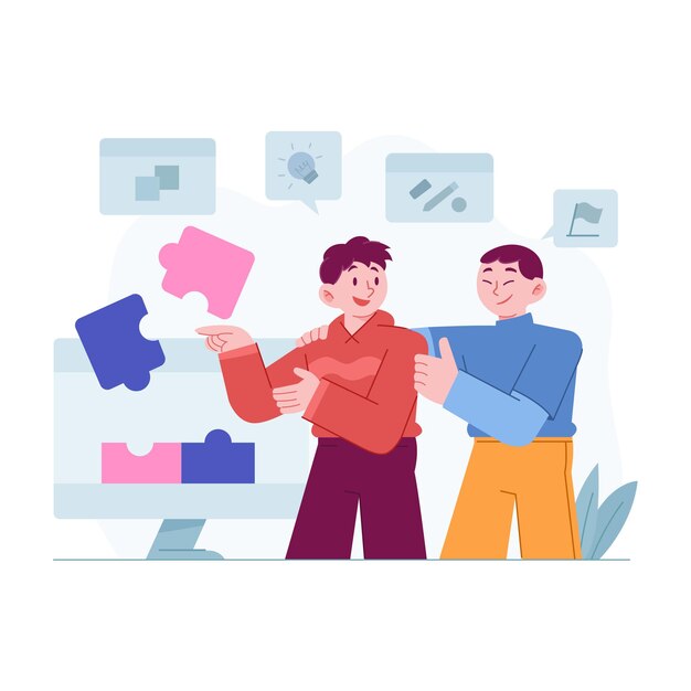 Flat Teamwork concept Illustration idea with puzzle as effective business team collaboration