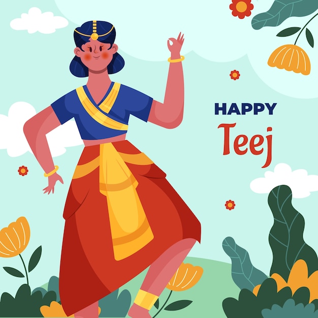 Flat teej illustration with woman dancing