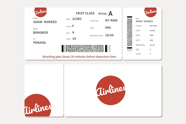 Vector flat template of red boarding pass