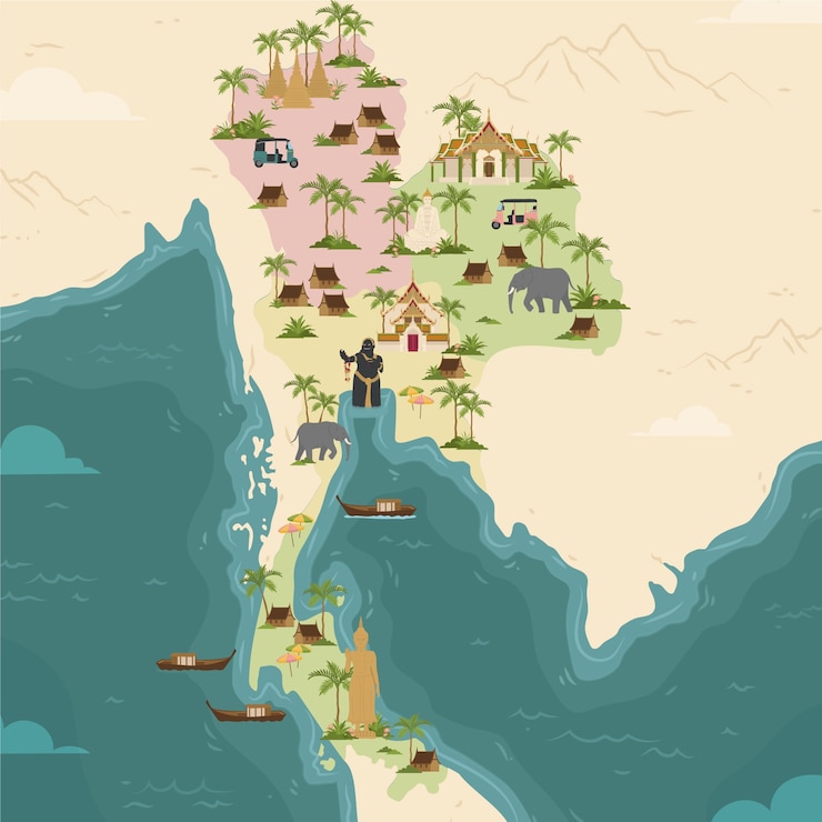 Vector flat thailand map illustration