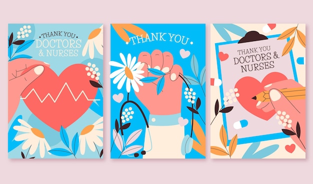 Pacchetto di cartoline di ringraziamento piatto a medici e infermieri