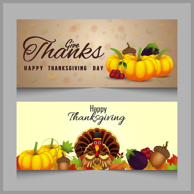 Flat thanksgiving banners set