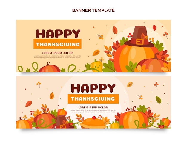 Flat thanksgiving horizontal banners set