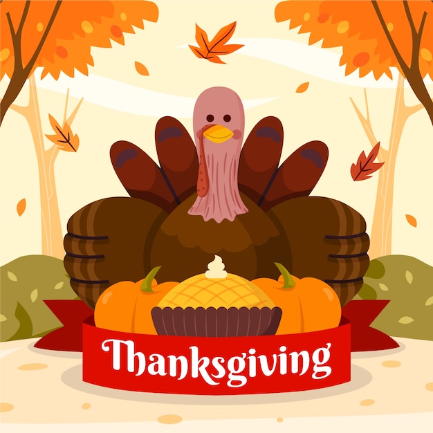 Vector flat thanksgiving illustration with turkey