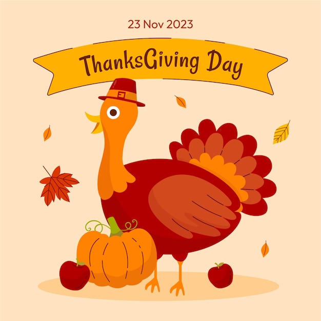 Vector flat thanksgiving illustration with turkey
