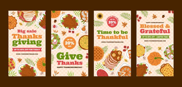 Vector flat thanksgiving instagram stories collection