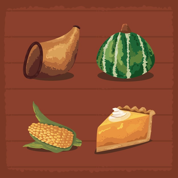 Vector flat thanksgiving items