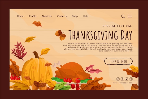 Vector flat thanksgiving landing page template