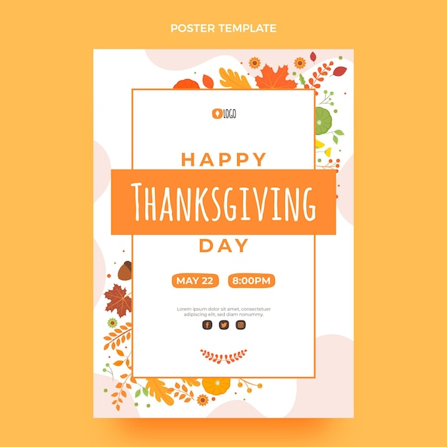 Flat thanksgiving vertical poster template