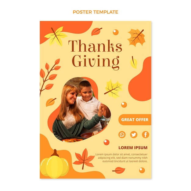 Flat thanksgiving vertical poster template