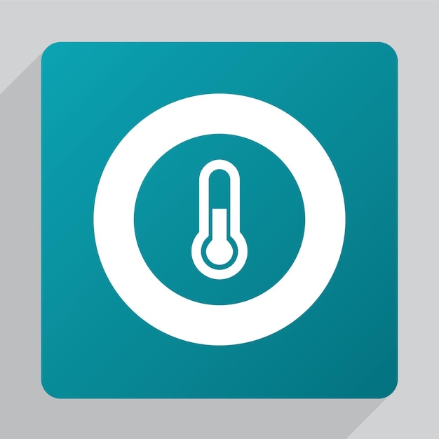 Flat thermometer icon, white on green background