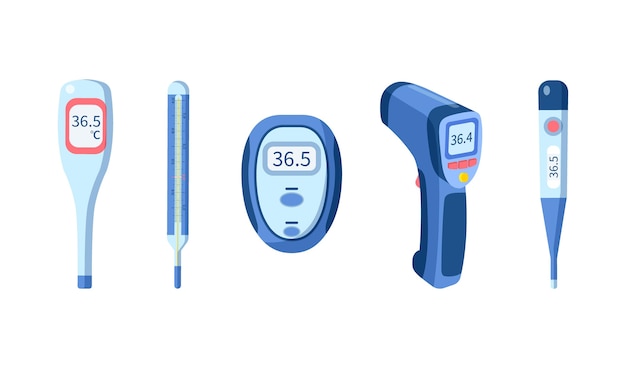 Vector flat thermometer types illustration