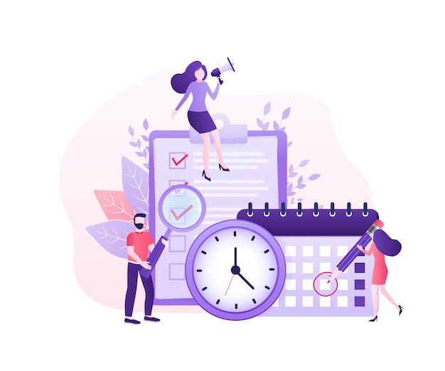 Flat time management for report design Isometric vector illustration Time management