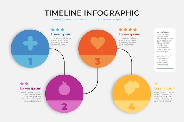 Vettore infografica timeline piatta in diversi colori