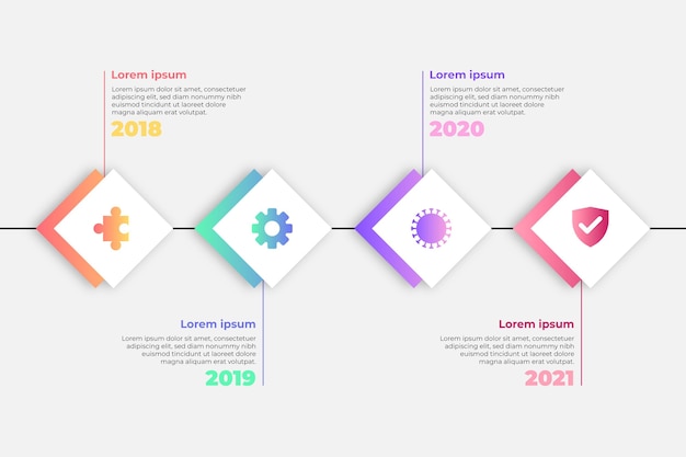 Вектор Плоская временная шкала инфографики в разных цветах