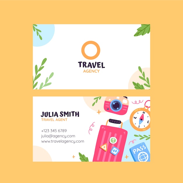 Шаблон горизонтальной визитной карточки плоского туристического агентства