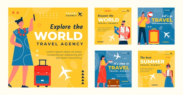 Vector flat travel agency instagram posts collection