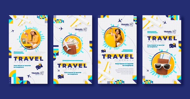 Flat travel agency instagram stories collection