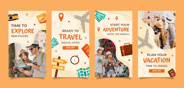 Flat travel agency instagram stories collection