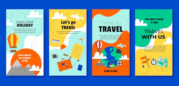 Flat travel agency instagram stories collection