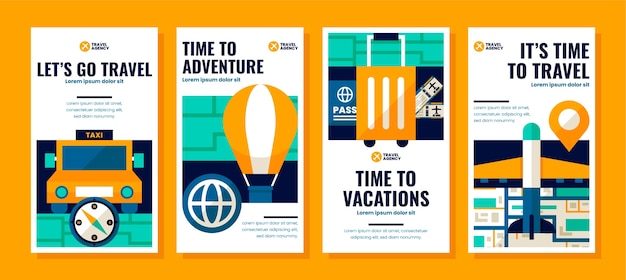 Vector flat travel agency instagram stories collection