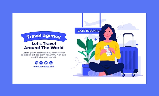 Flat travel agency social media promo template
