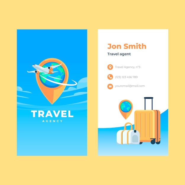 Flat travel agency vertical business card template