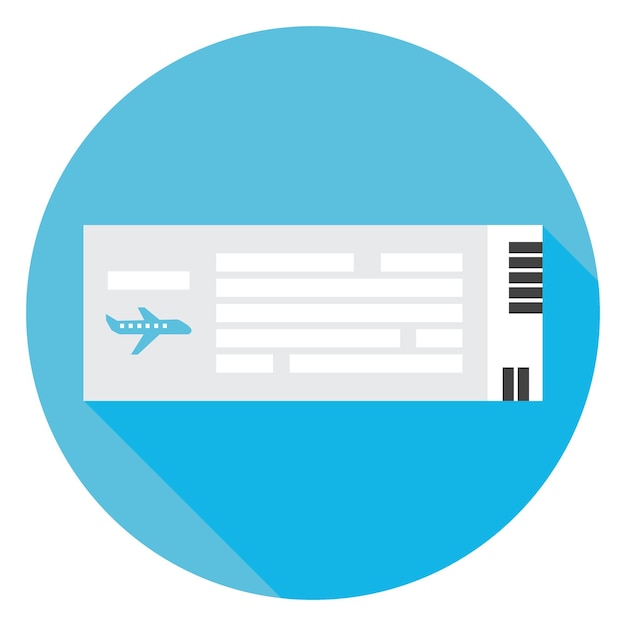 Flat travel airplane ticket circle icon with long shadow. vector illustration of document flat stylized