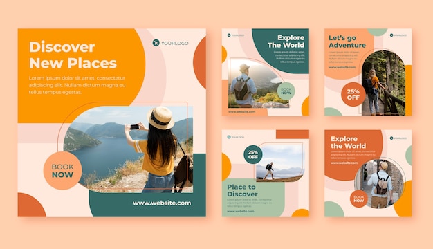 Flat travel and exploration instagram posts collection