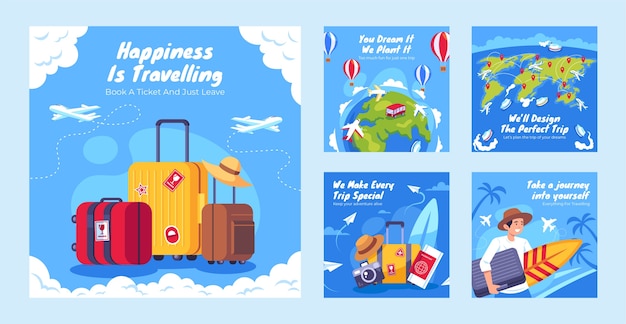 flat travel and exploration instagram posts collection