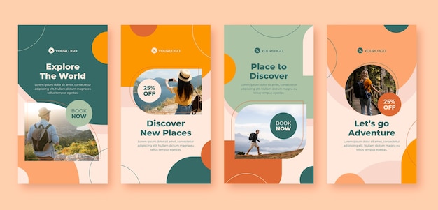 Vector flat travel and exploration instagram stories collection