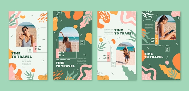 Vector flat travel and exploration instagram stories collection