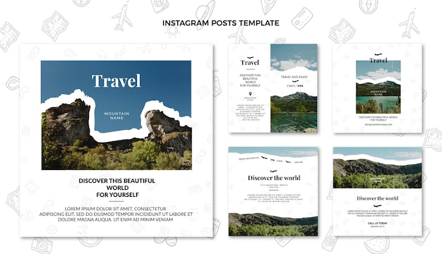 Flat travel instagram post pack