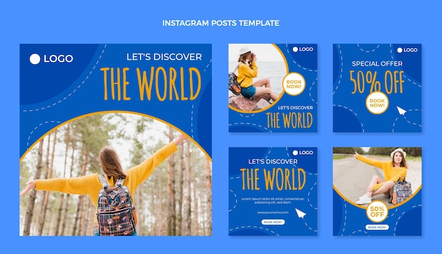 ベクトル フラットトラベルインスタグラムポスト