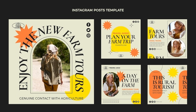 Vector flat travel instagram posts collection