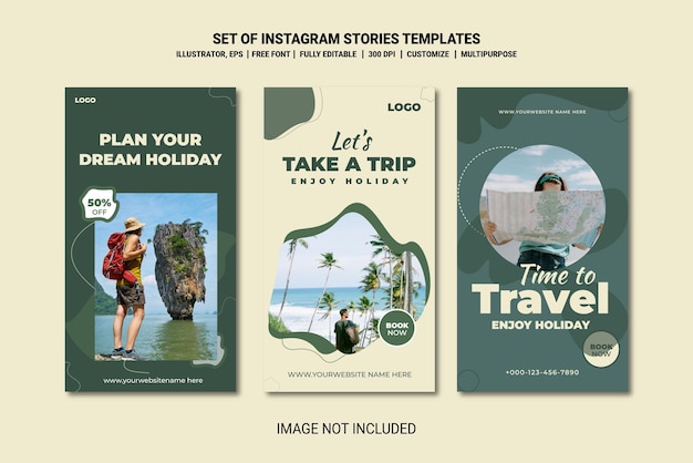 Vector flat travel instagram stories in het groen