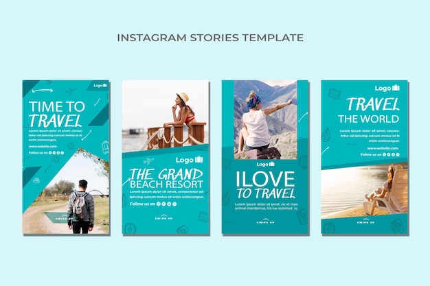 Vector flat travel instagram stories pack