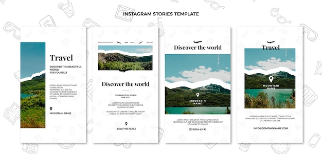 Vettore set di storie instagram di viaggio piatto